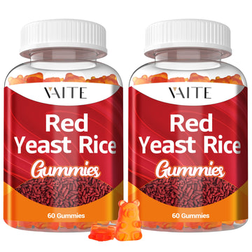 VAITE Red Yeast Rice with Coq10 Gummies - 1200 mg RYR Synergy Organic Supplement with Coenzyme Q10 Monacolin K, Non-GMO & Citrinin Free Herbal Vegetarian Gummy Chews 60 Count (2 Pack)