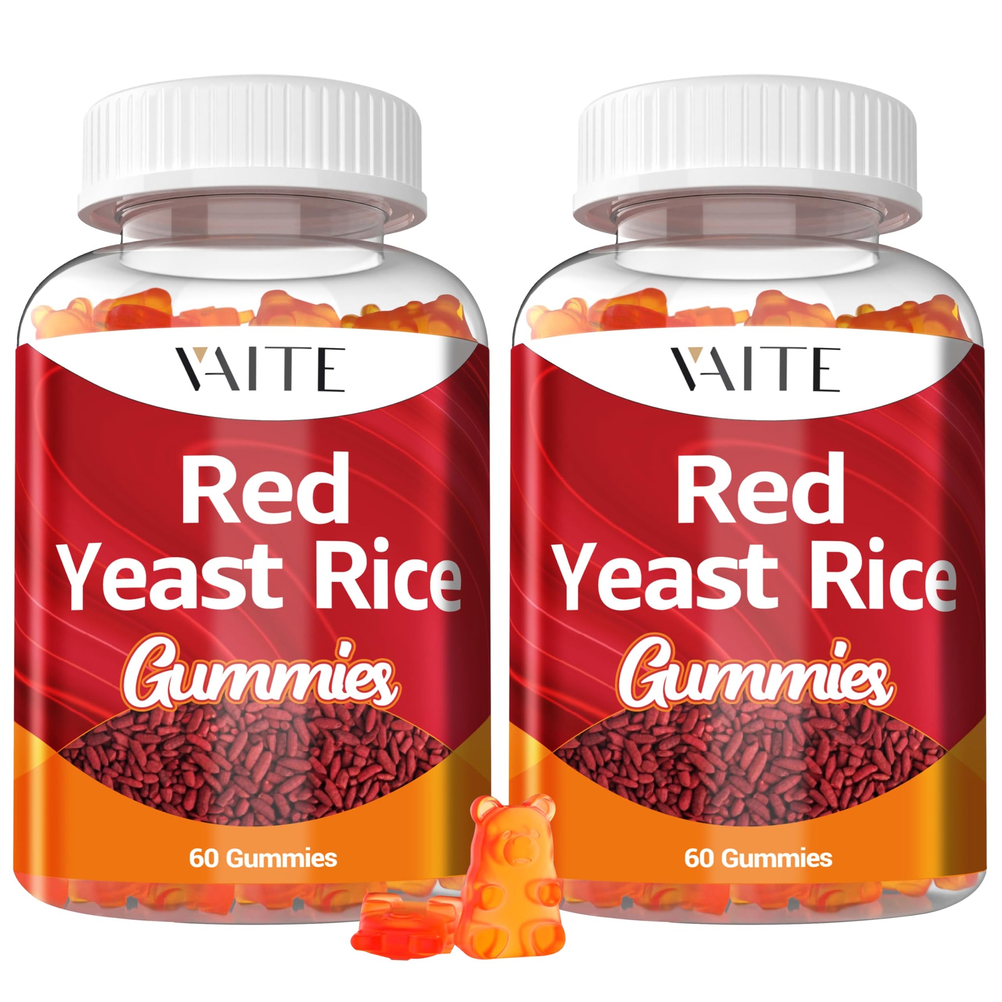 VAITE Red Yeast Rice with Coq10 Gummies - 1200 mg RYR Synergy Organic Supplement with Coenzyme Q10 Monacolin K, Non-GMO & Citrinin Free Herbal Vegetarian Gummy Chews 60 Count (2 Pack)